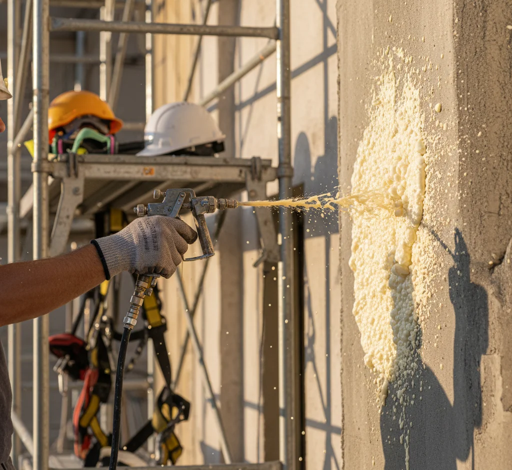 Técnico de ITE y Fachadas Málaga mostrando planos de rehabilitación a una pareja beneficiaria de subvención.